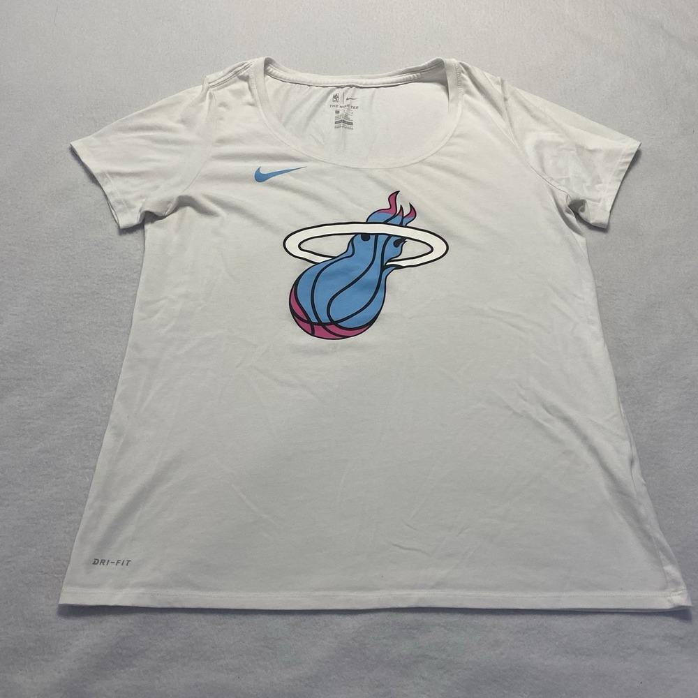 adidas White Tee with Blue and Pink Logo